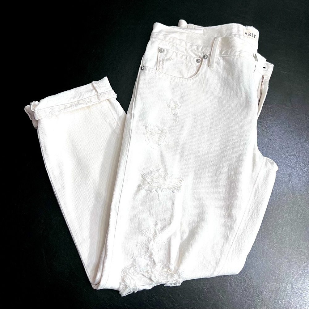 Able The Lucely White Slouch Distress Jeans Size 29